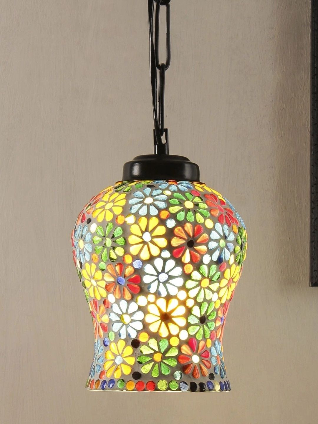 Myntra Elegant Homes Multicoloured Printed Glass Ceiling Lamp-picture-28