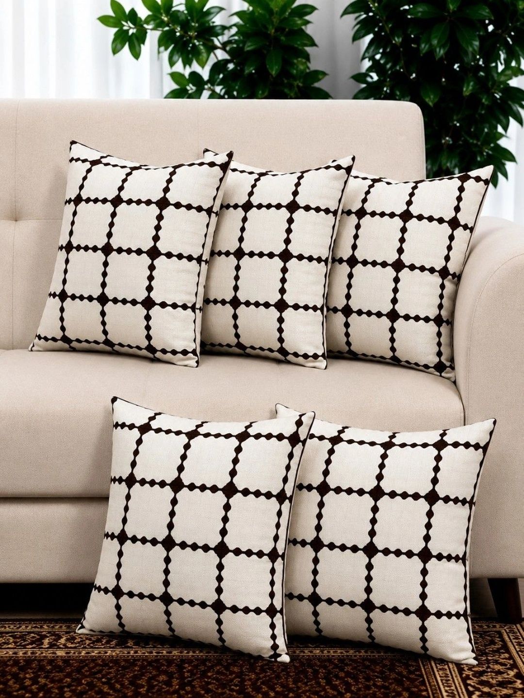 LOFEY Beige Set of 5 Geometric Square Cushion Covers-image-35