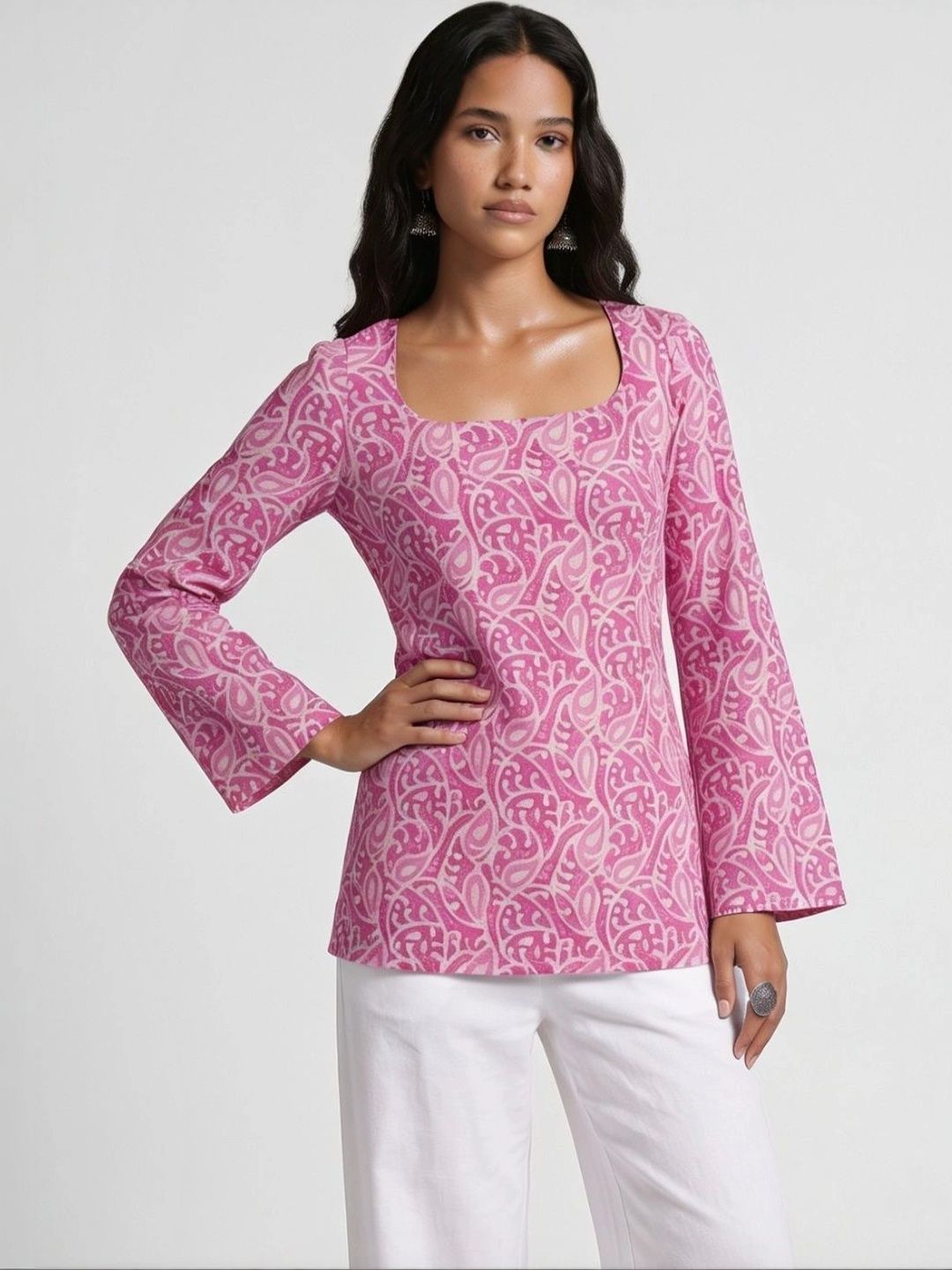 NISHORAMA Paisley Printed Square Neck Pure Cotton Blend Kurti-picture-19