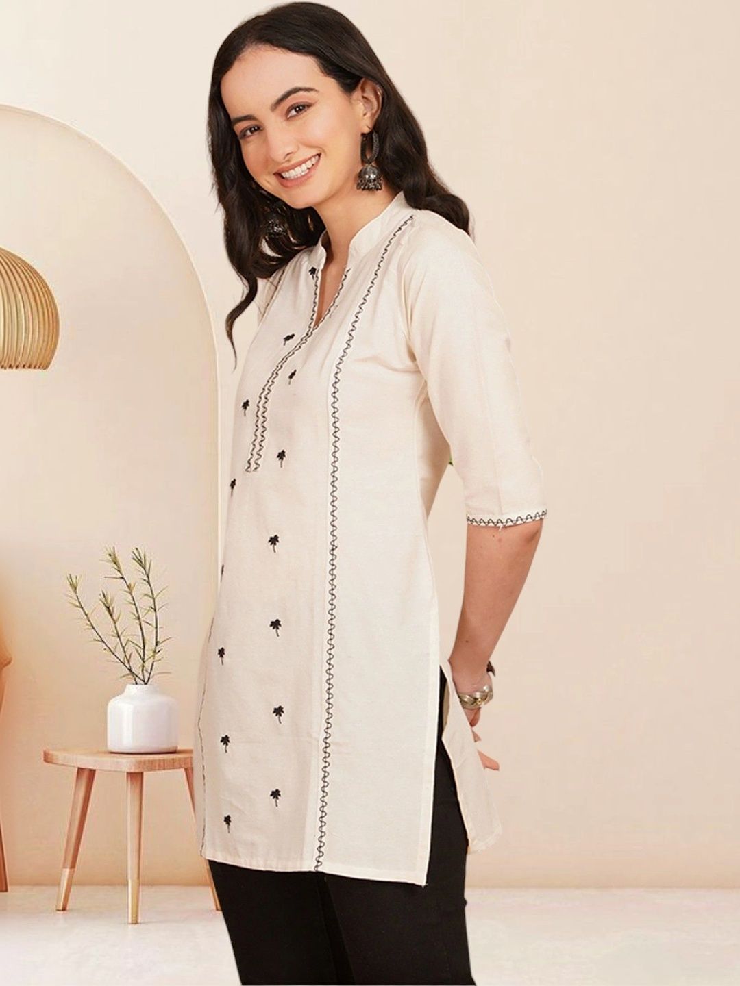 KALAMIR Ethnic Motifs Embroidered Pure Cotton Blend Khadi Kurti-picture-47