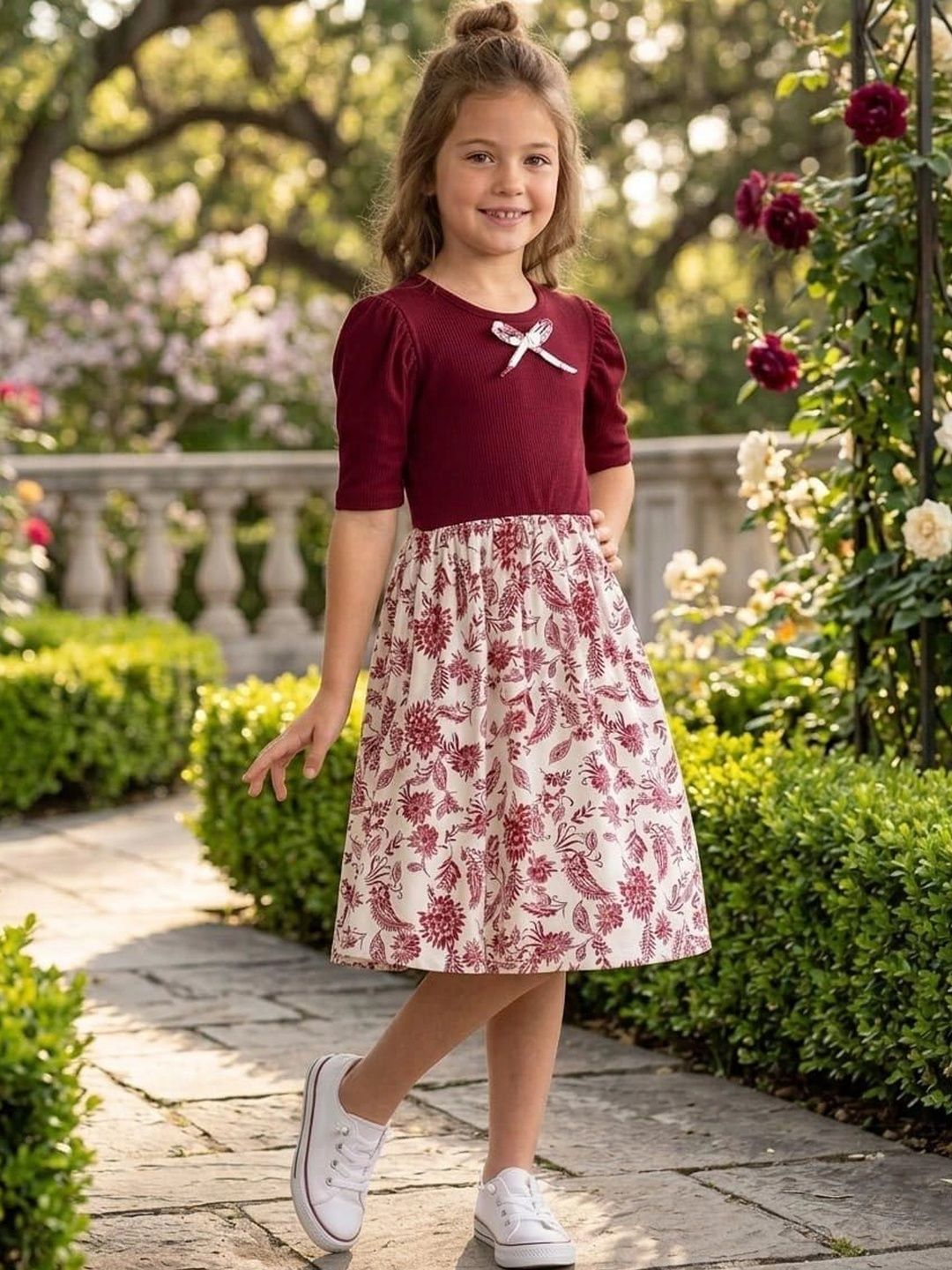 Billion Print Puff Sleeve A-Line Dress-picture-17