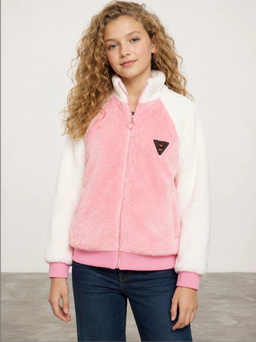 Muhuratam Girls Colourblocked Woollen Lightweight Puffer Jacket-picture-43