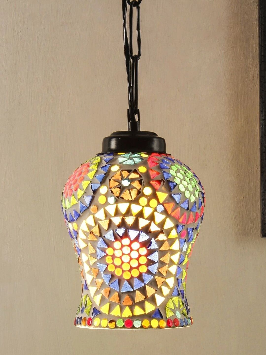 Myntra Elegant Homes Multicoloured & Multicoloured Glass Traditional Ceiling Lamp-picture-49