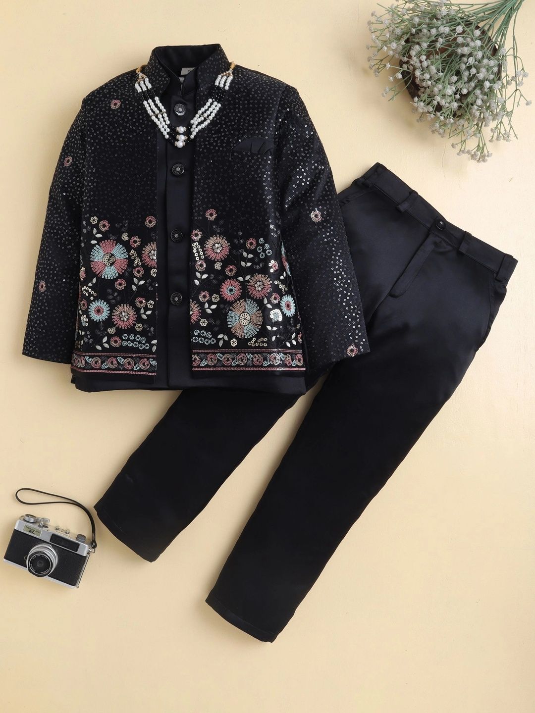 KALINI Boys Floral Sequined Embroidered Mandarin Collar Sherwani-picture-49