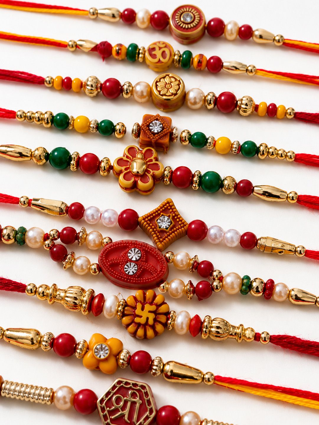 Sangria Set Of 10 Artificial Stones & Beads Thread Rakhi With Roli Chawal Chandan Mishri-picture-44