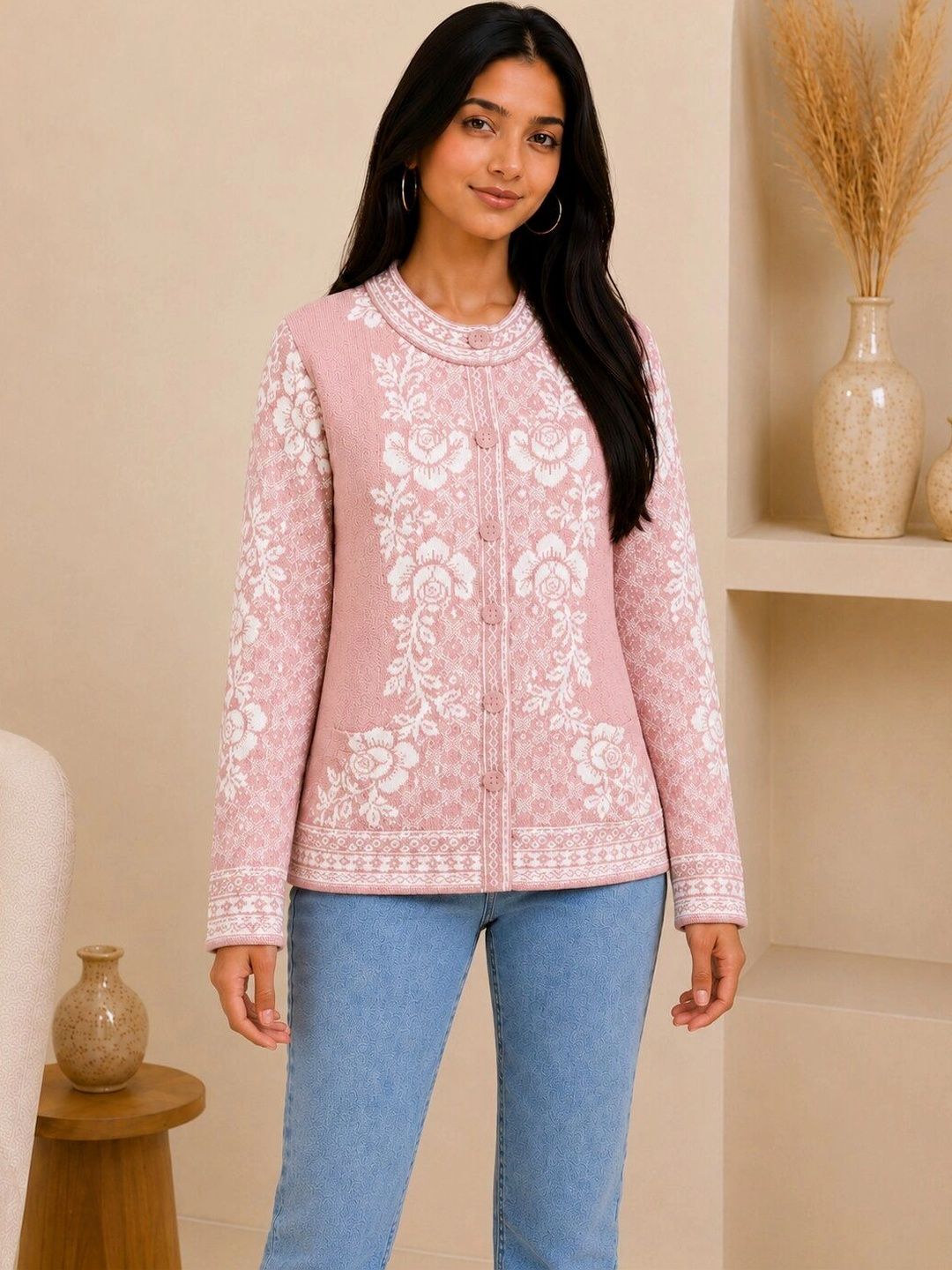 HIMYUG Women Floral Printed Woollen Cardigan-picture-15