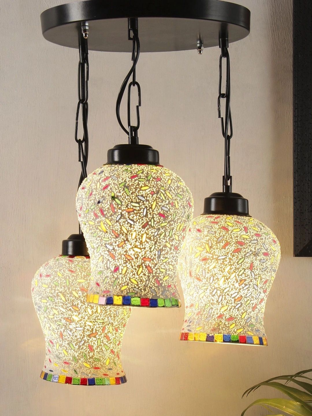 Myntra Elegant Homes Multicoloured Textured Glass Ceiling Lamp-picture-50