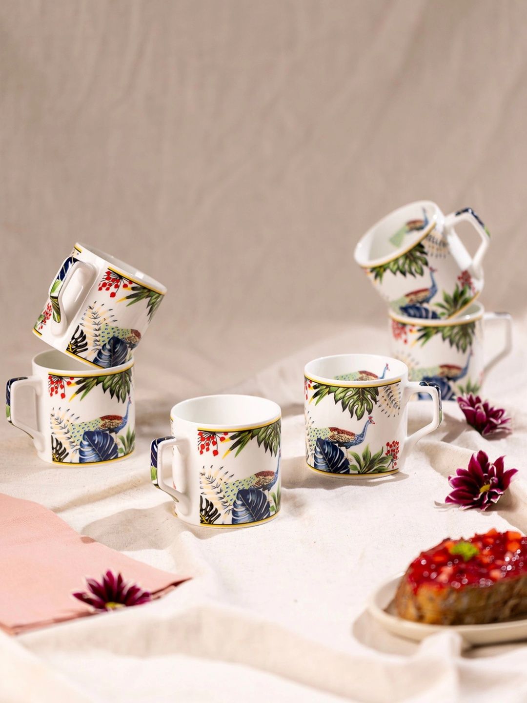 GOLDEN QUEEN'S Green Natural Elements Printed Bone China Glossy Mugs Set of Cups and Mugs-image-4