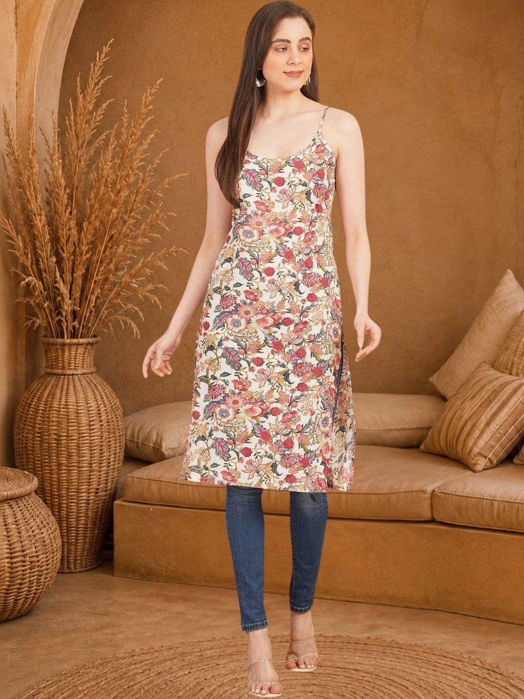 Anouk Rustic Floral Printed Pure Cotton Blend Khadi Kurti-picture-44