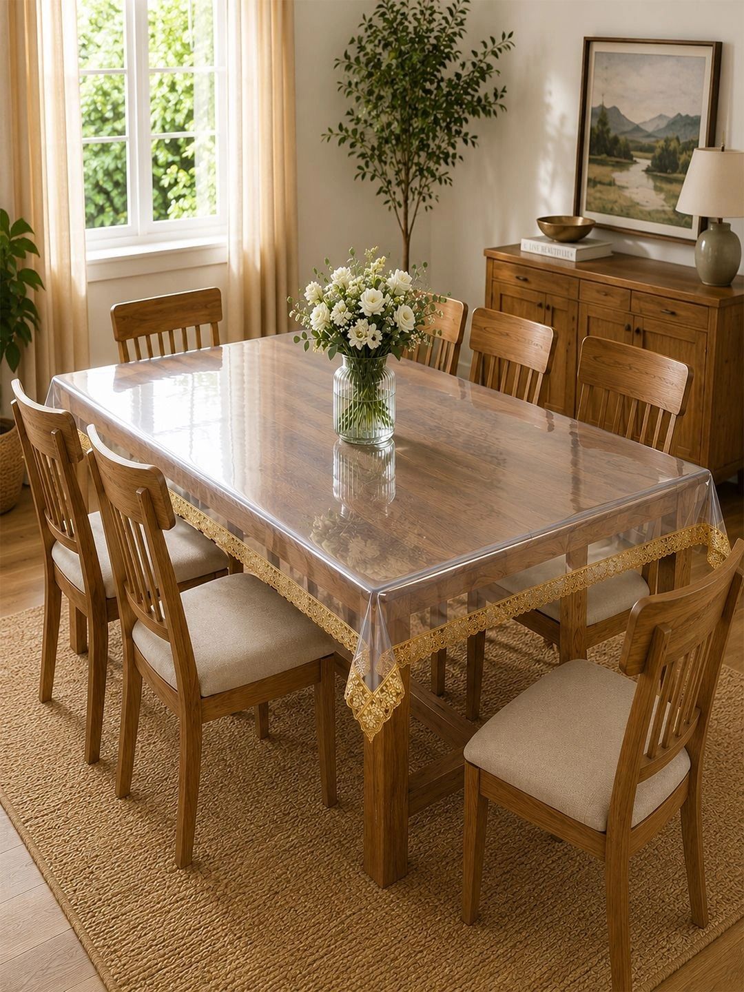 Aura Gold-Toned Waterproof 6-Seater Table Cover with Embellished details-picture-46