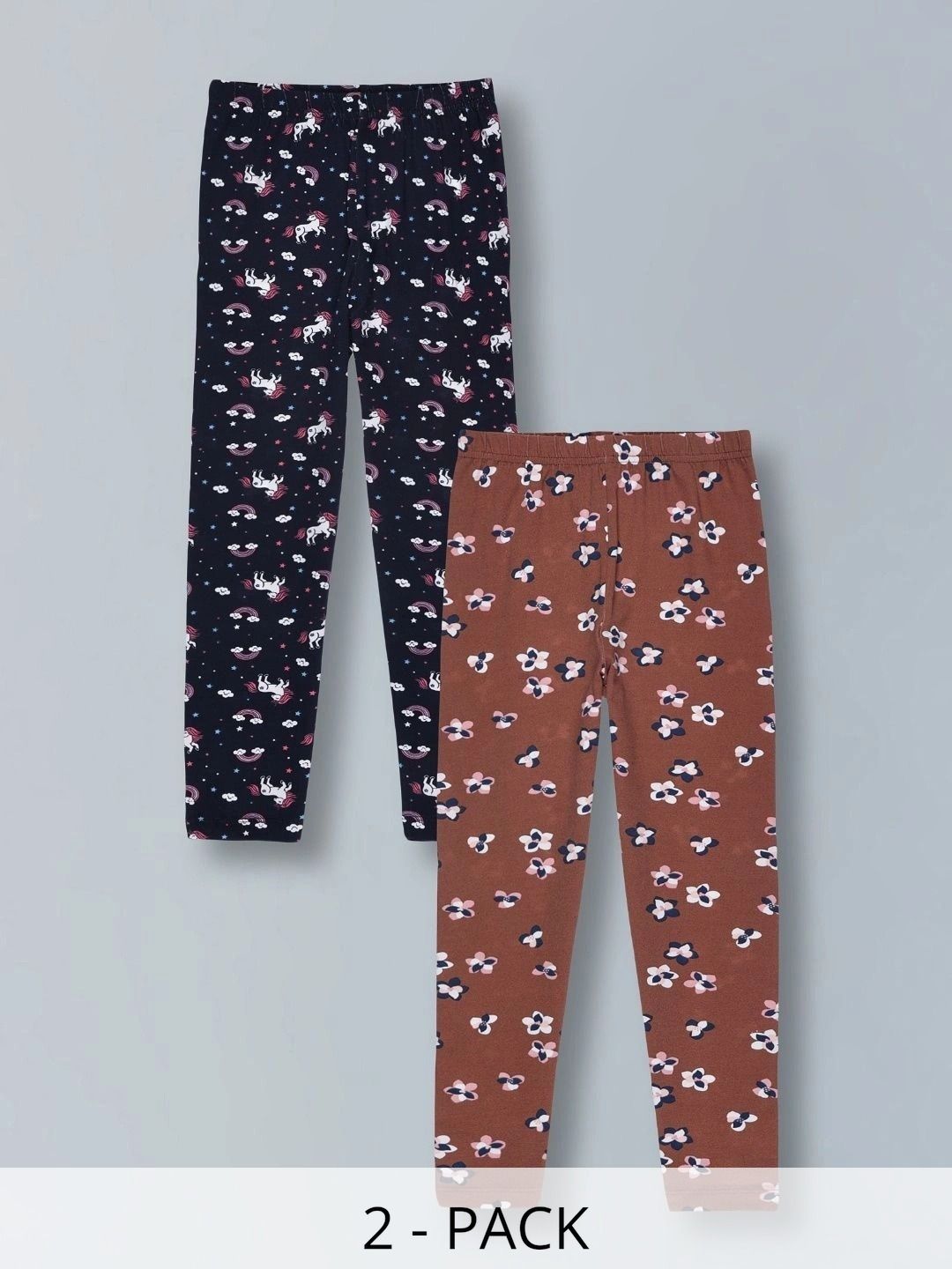 PLUM TREE Girls Pack Of 2 Printed Ankle Length Leggings-picture-22