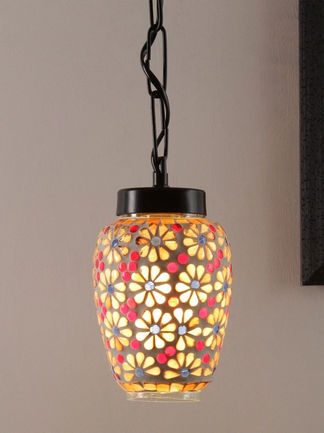Myntra Elegant Homes Multicoloured Printed Glass Ceiling Lamp-picture-27