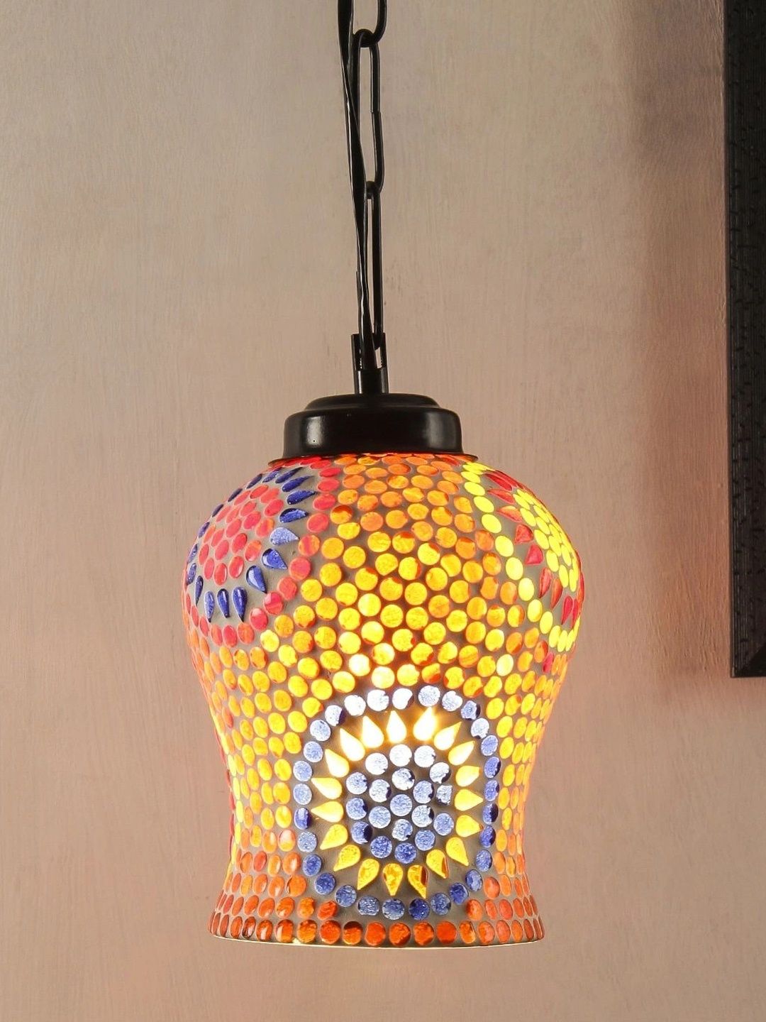 Myntra Elegant Homes Multicoloured Textured Glass Ceiling Lamp-picture-16