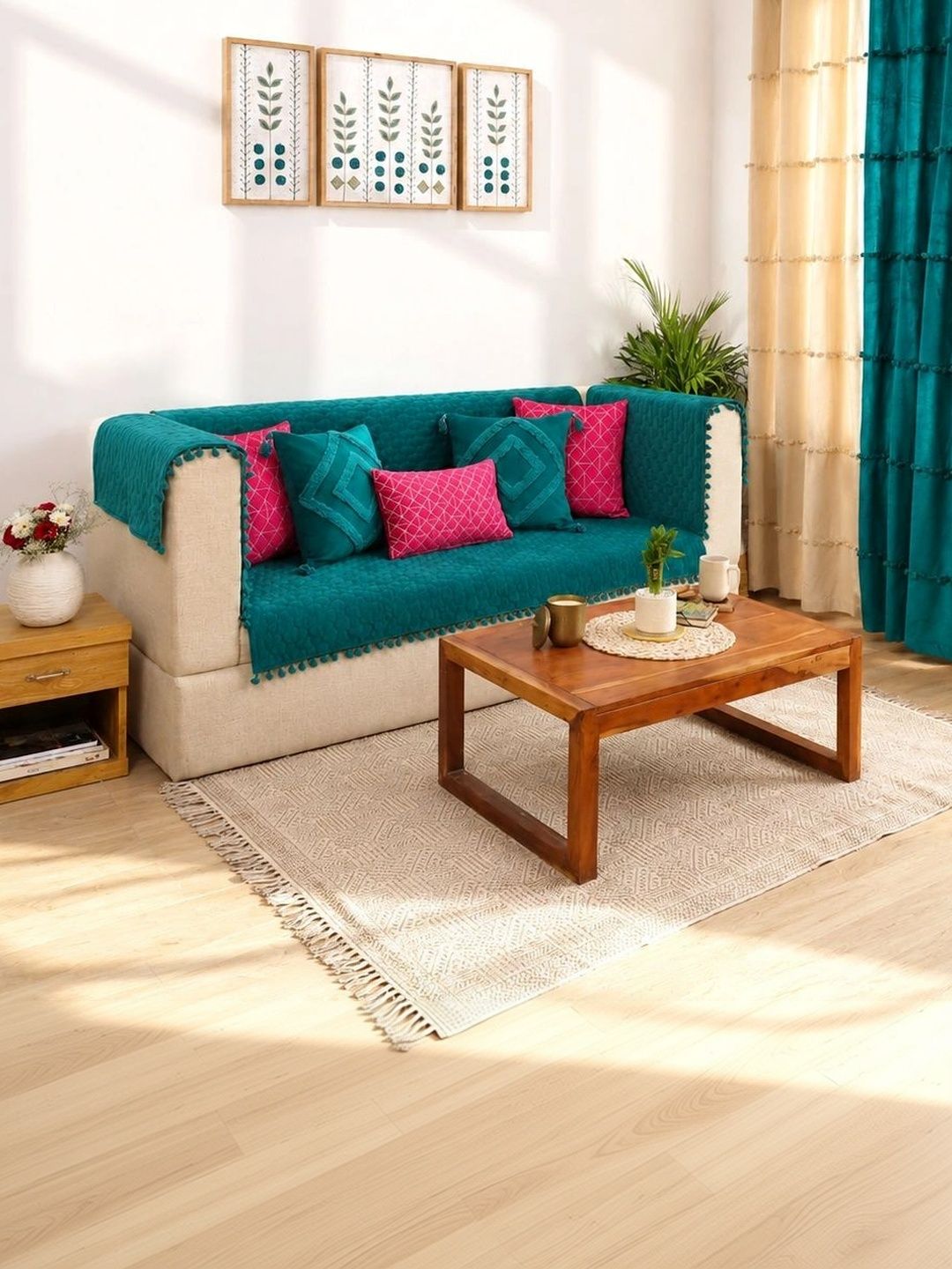 eyda Green Solid Sofa Cover With Arms-picture-44
