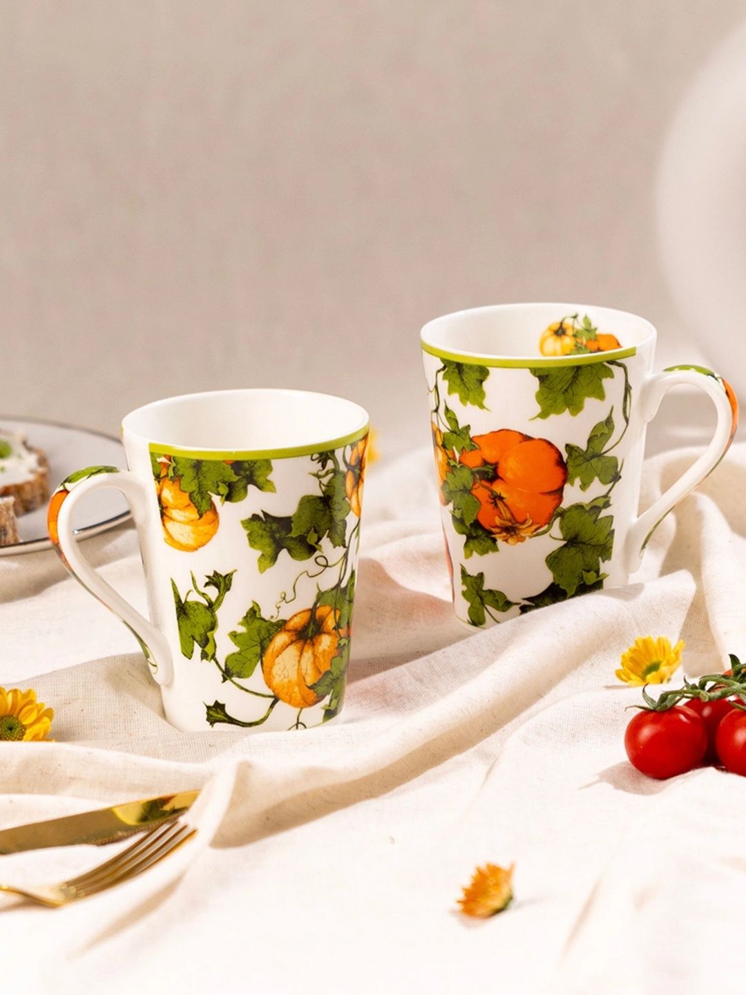 GOLDEN QUEEN'S Orange Printed Bone China Glossy Mugs Set of Cups and Mugs-image-37