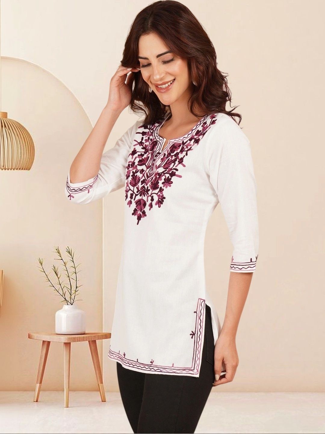 KALAMIR Ethnic Motifs Embroidered Thread Work Pure Cotton Blend Khadi Thread Work Kurti-picture-46