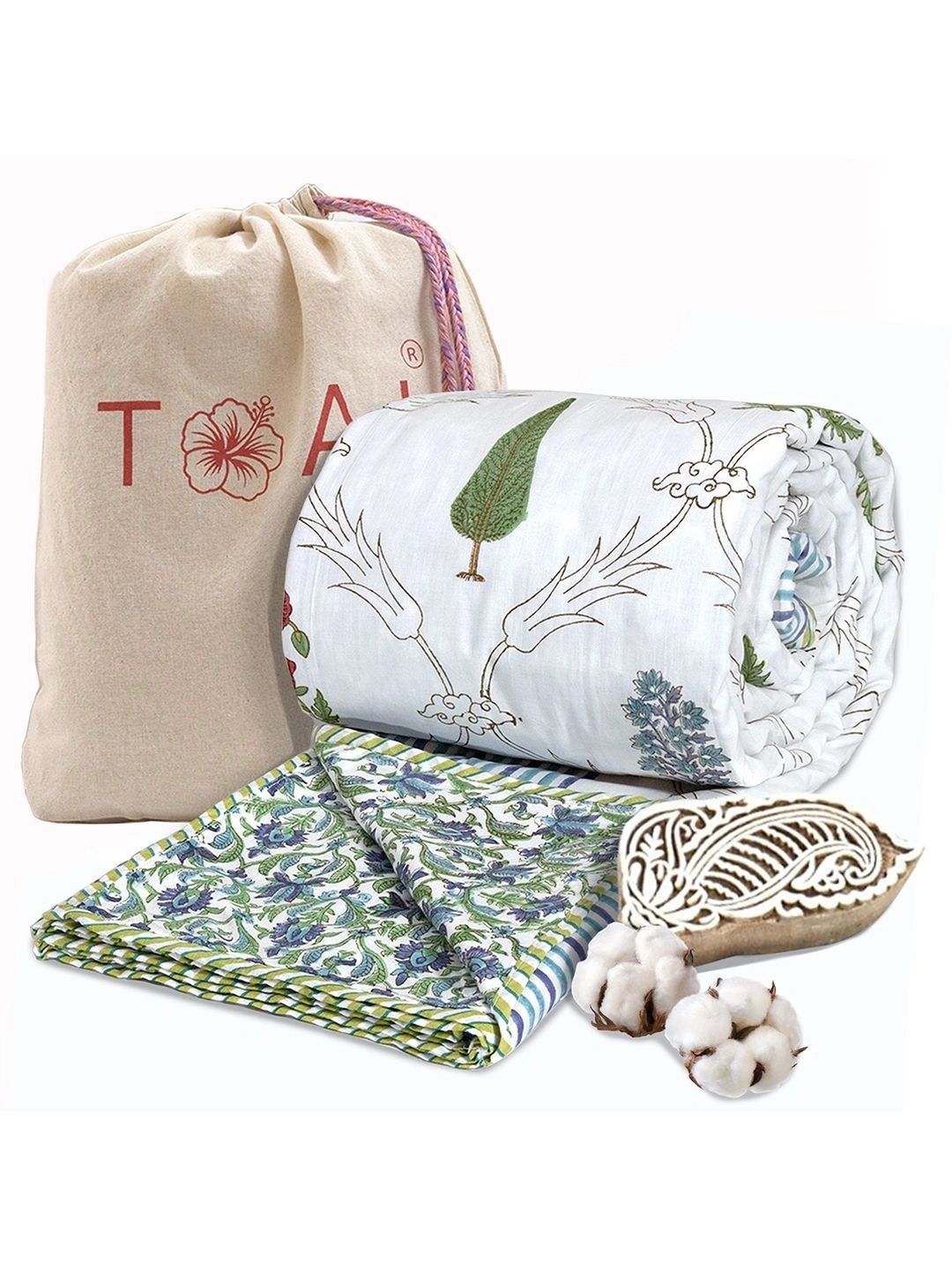 TOAI Blue & Green Floral Summer 150 GSM Quilt-image-2