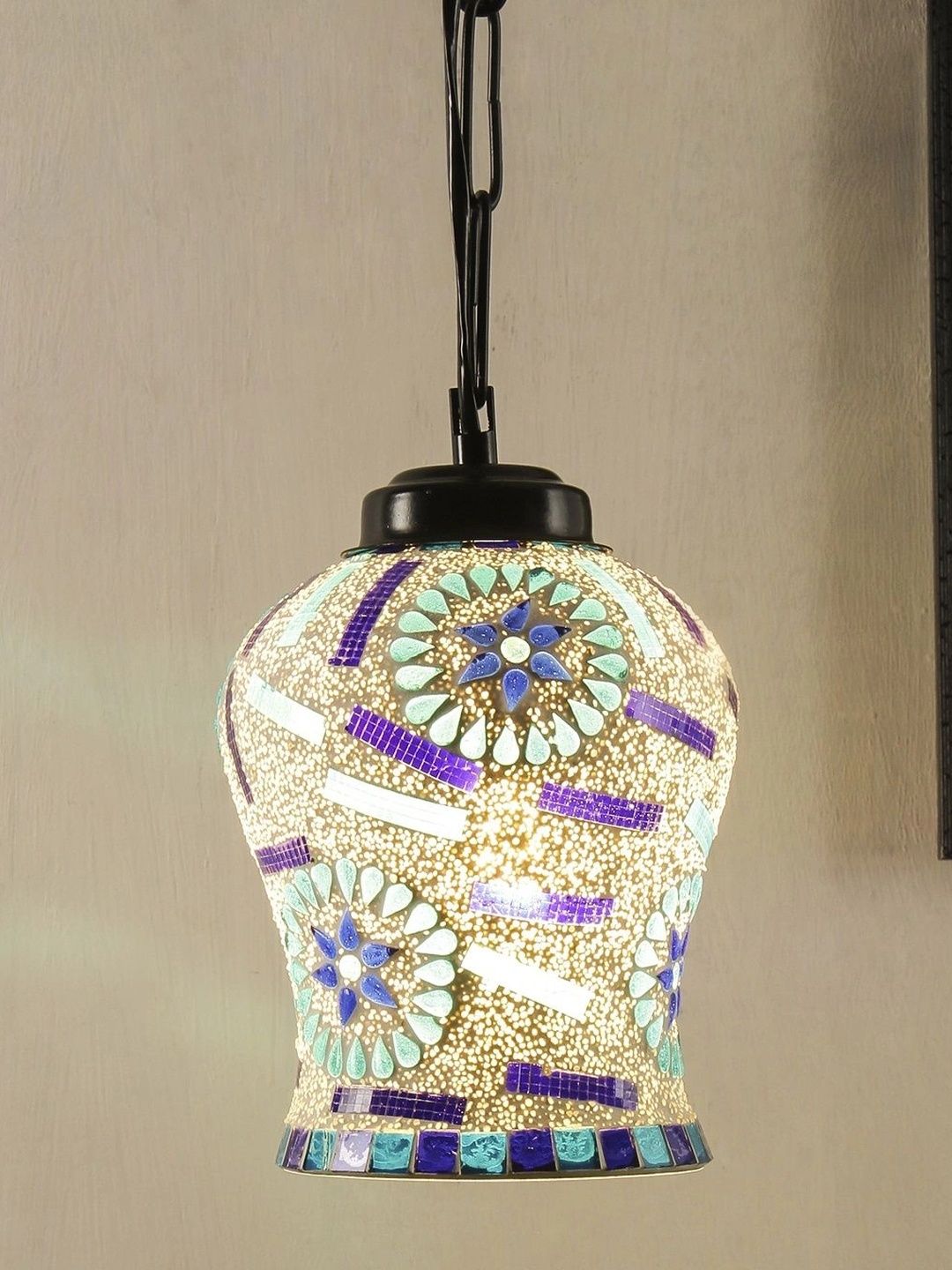 Myntra Elegant Homes Multicoloured Textured Glass Ceiling Lamp-picture-18