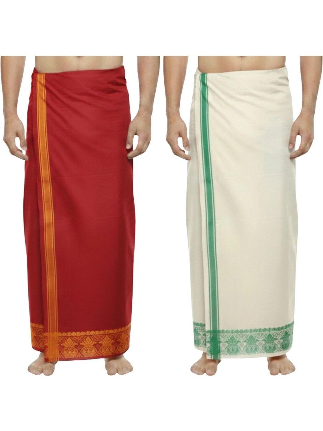 Sharan Elegance Men Set Of 2 Embroidered Cotton Dhoti Dhotis-image-19