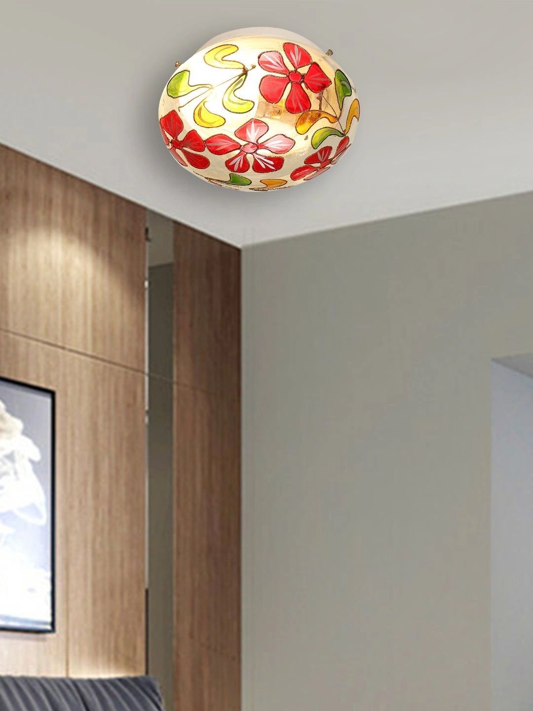 Myntra Elegant Homes Multicoloured Printed Glass Ceiling Lamp-picture-35