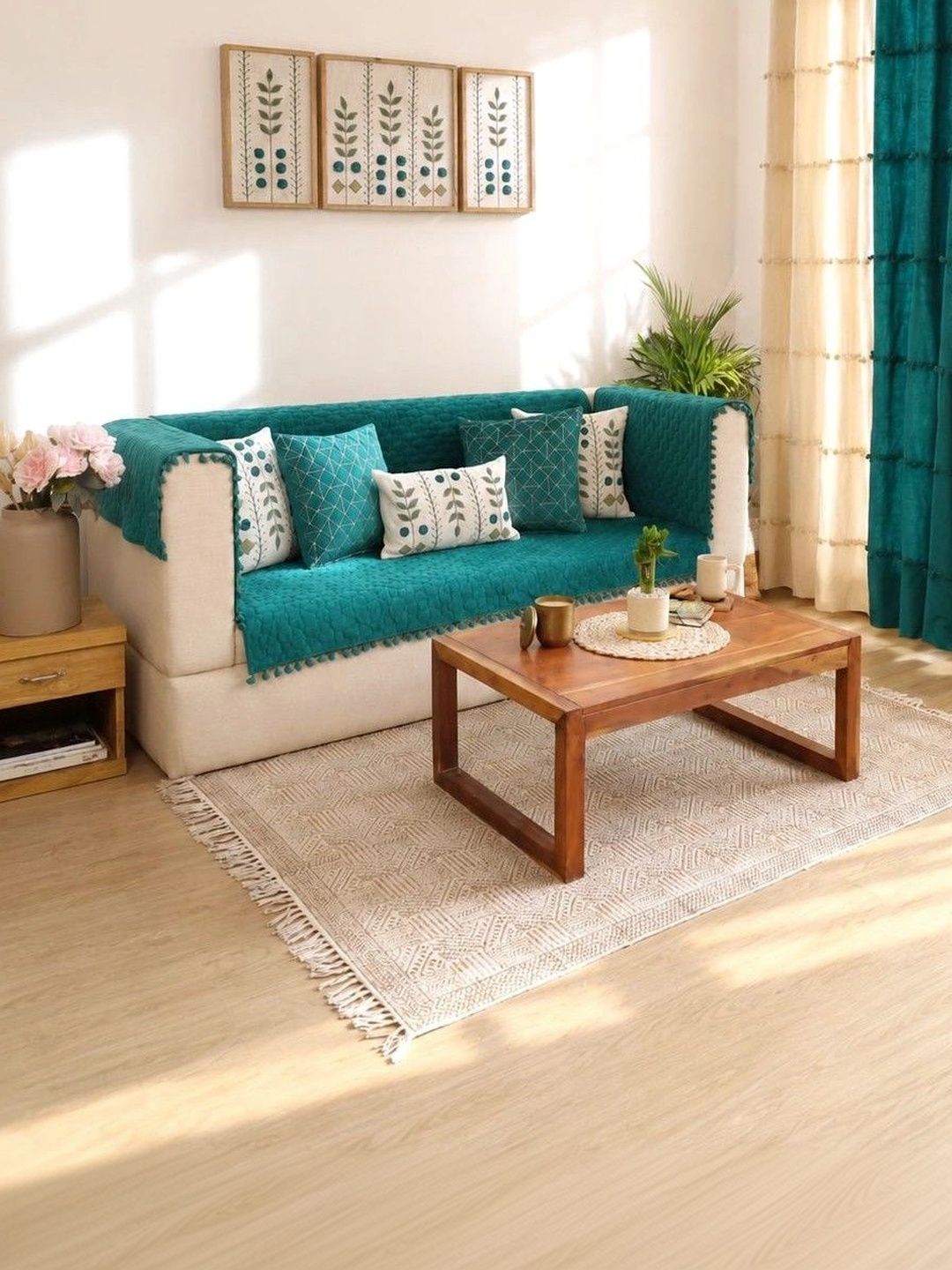 eyda Green Printed Sofa Cover With Arms-picture-10