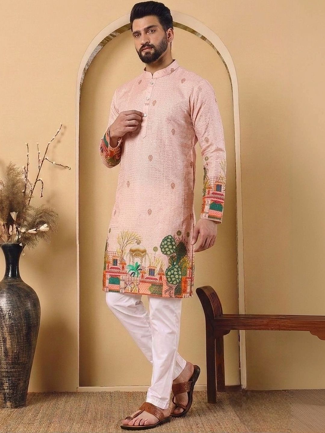 CHIRASVI Men Ethnic Motifs Printed Thread Work Kurta-picture-28