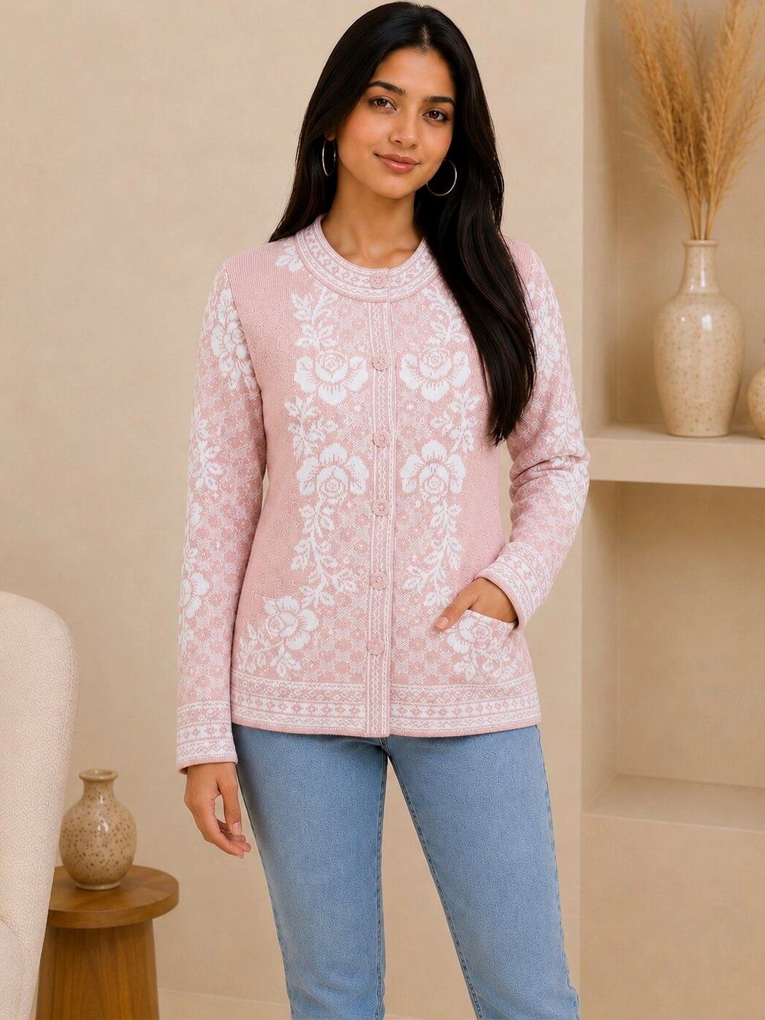 HIMYUG Women Floral Printed Woollen Cardigan-picture-11