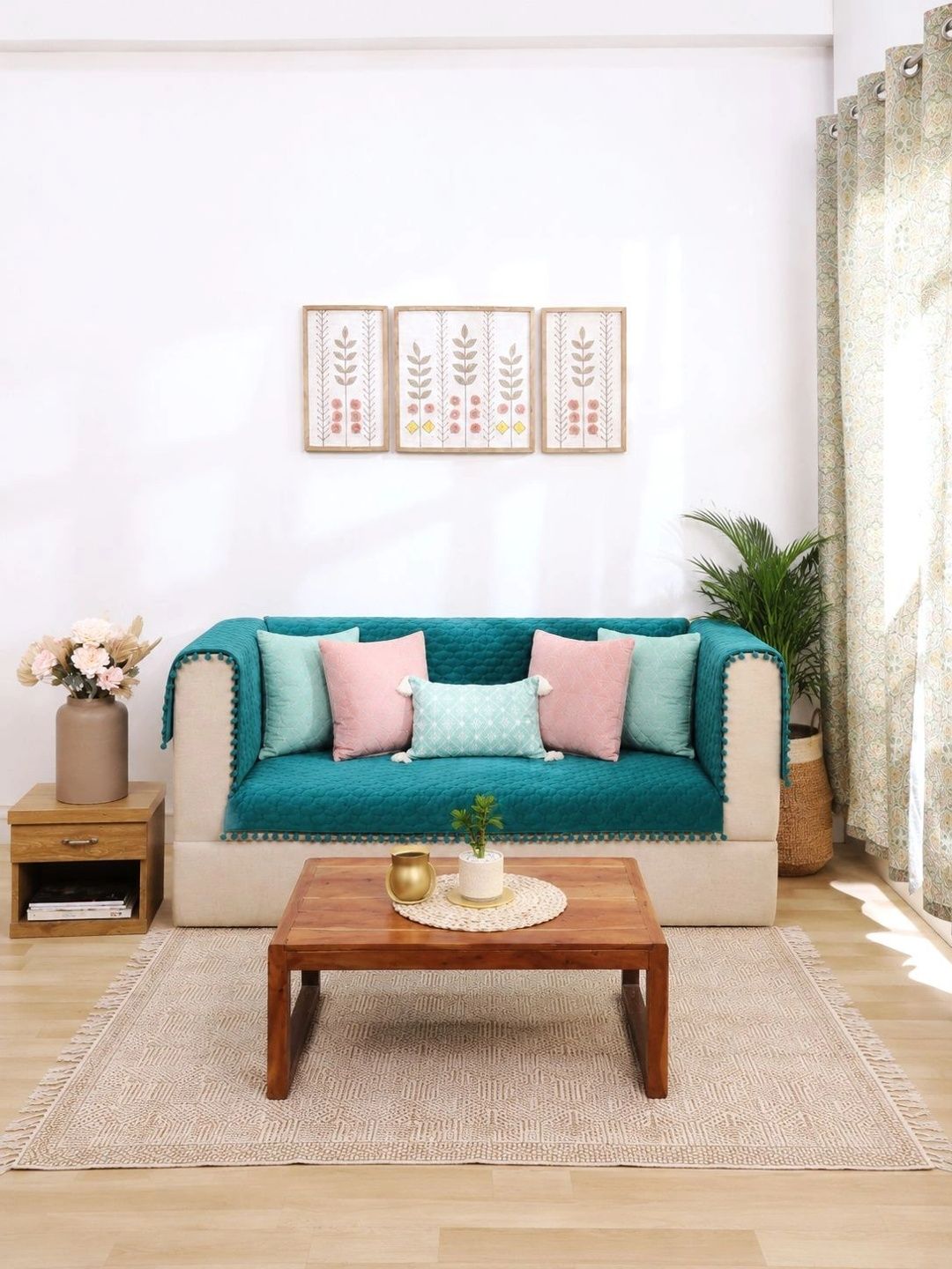 eyda Green Solid Sofa Cover With Arms-picture-39