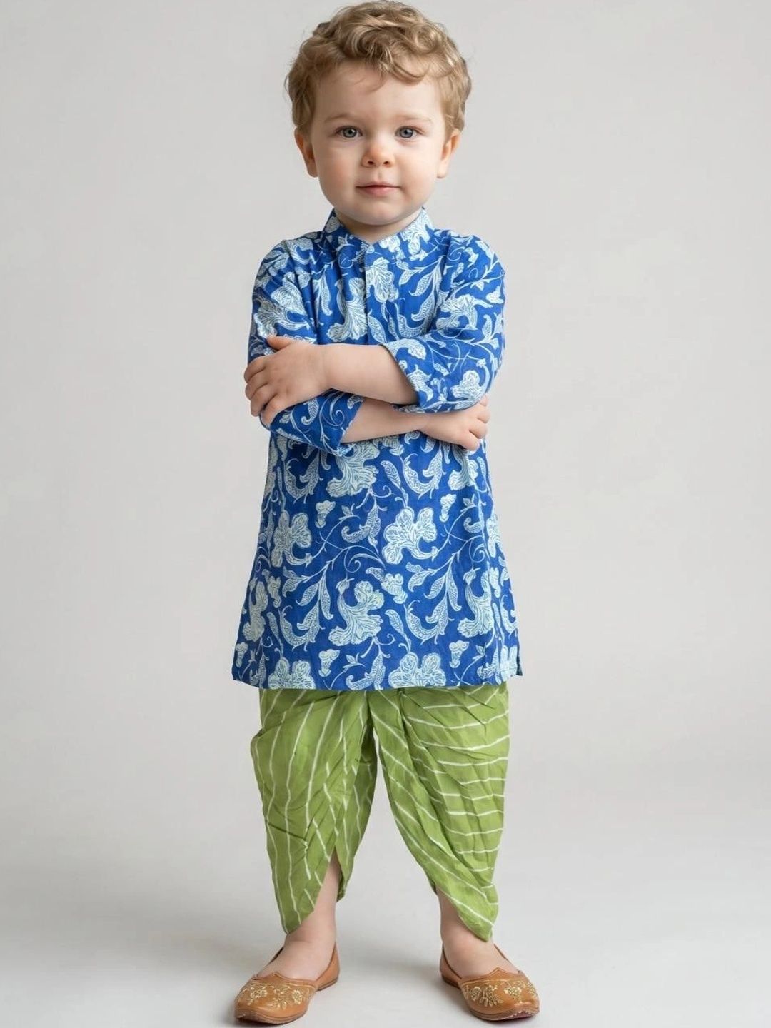 Indi-Loom Couture Boys Floral Printed Regular Pure Cotton Kurta with Dhoti Pants-picture-10