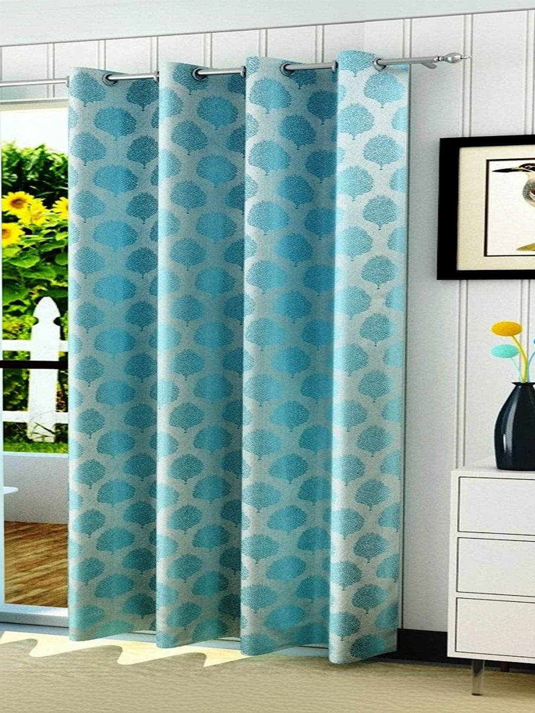 Vervique Blue Floral Room Darkening Long Door Curtain-image-38