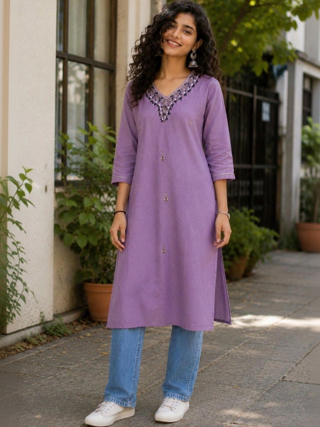 SIMNILSTUDIO Embellished V-Neck Raw Silk Kurti-picture-31
