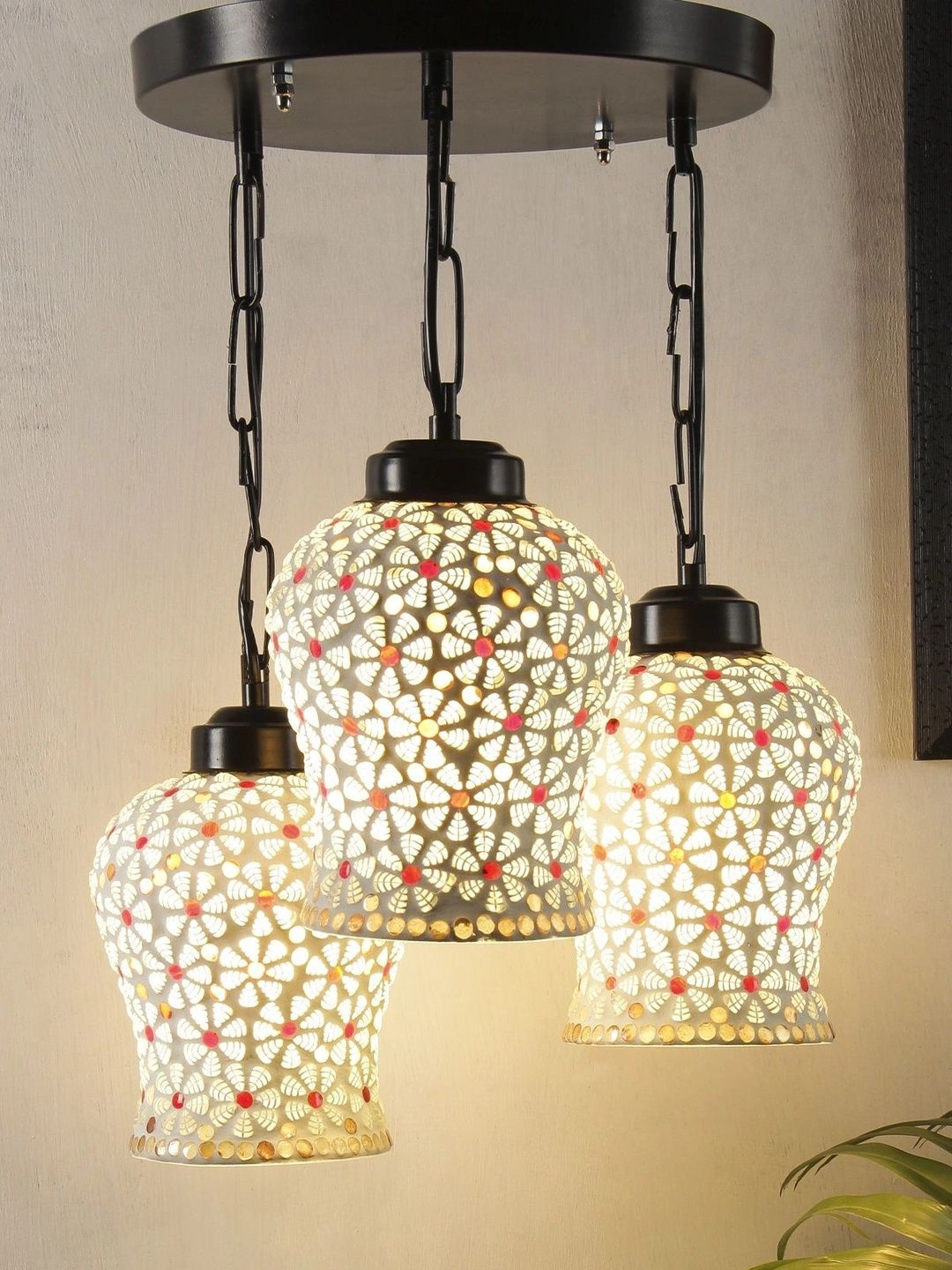 Myntra Elegant Homes Multicoloured & White Glass Traditional Ceiling Lamp-picture-23
