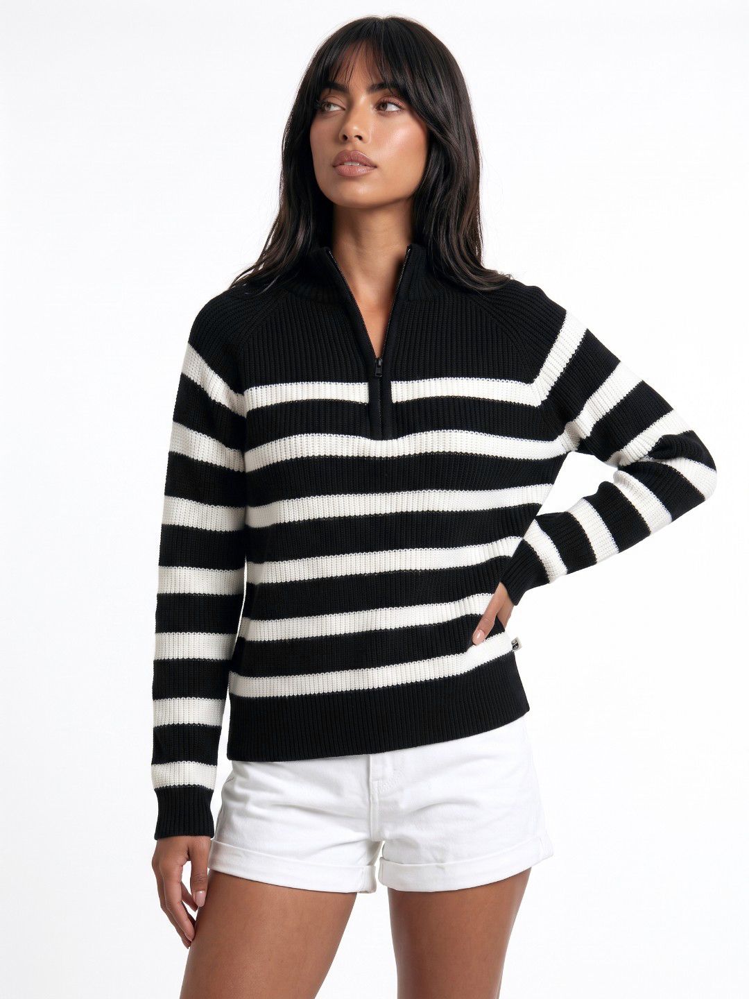 glitchez Striped High Neck Oversized Fit Knitted Pullover-picture-35