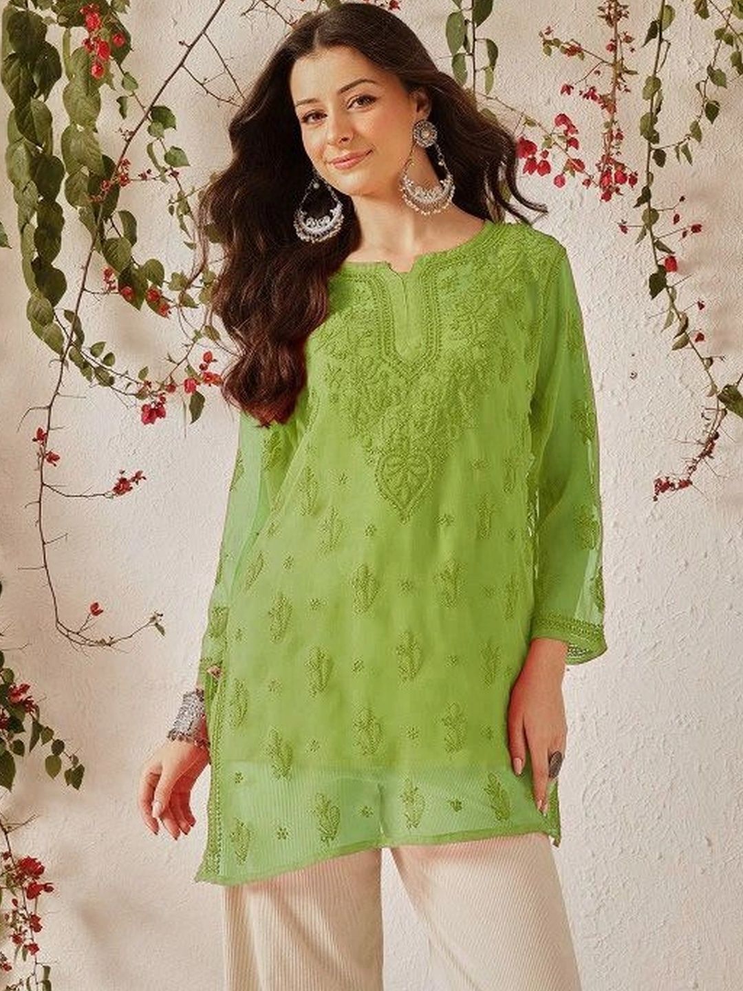 ADA Ethnic Motifs Embroidered Chikankari Chikankari Kurti-picture-26