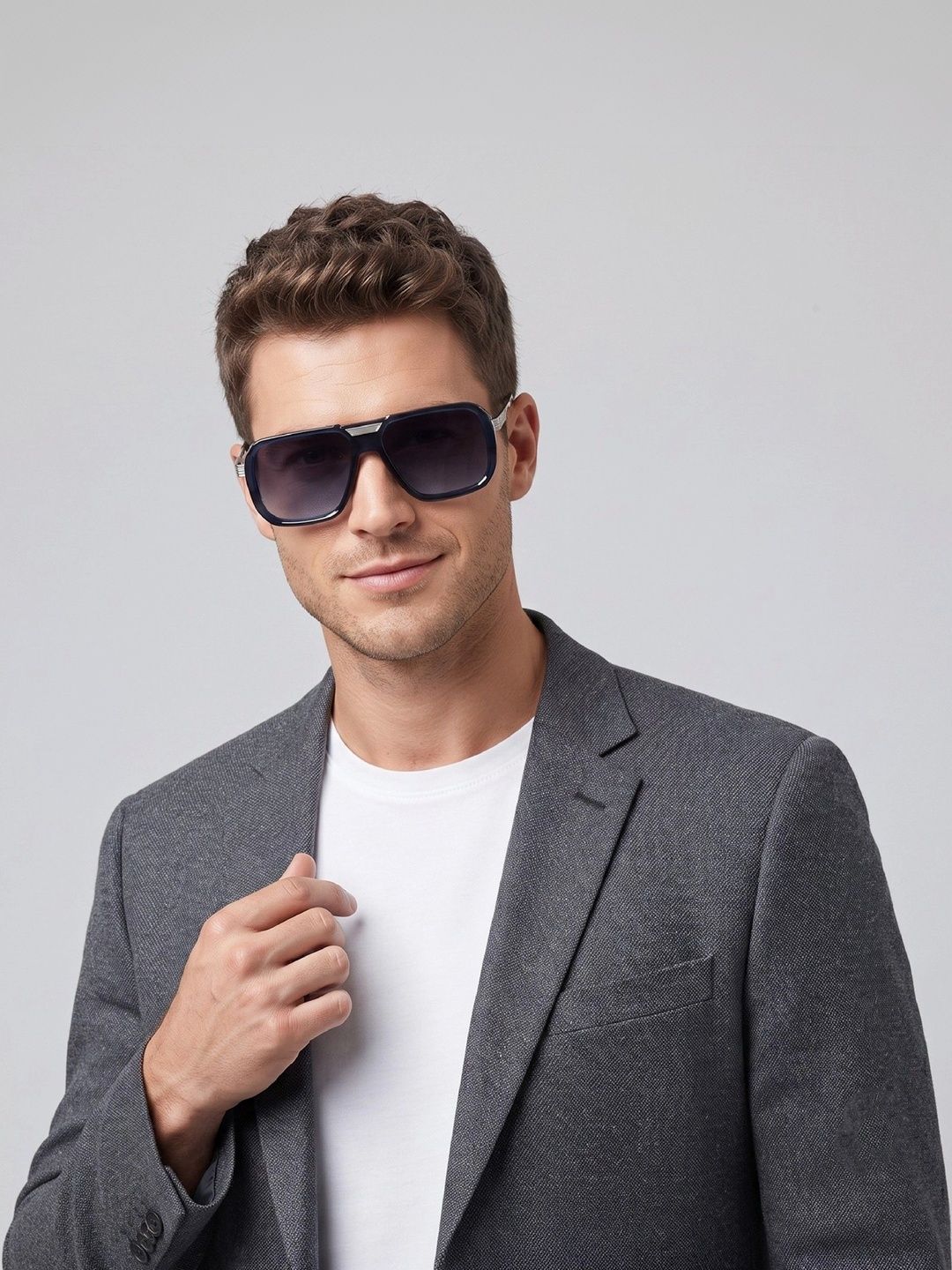 KOPEK Unisex Black Lens & Blue Aviator Sunglasses with-image-0