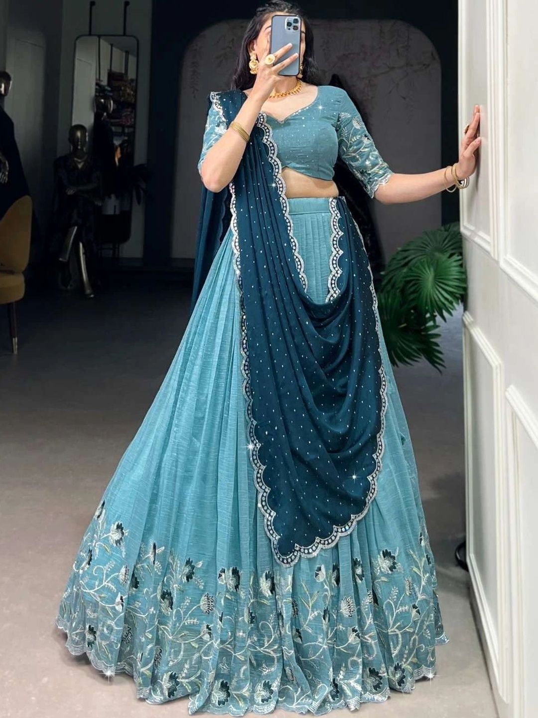 Bhavena texo feb Embroidered Semi Stitched Lehenga & Unstitched Blouse With Dupatta-image-18