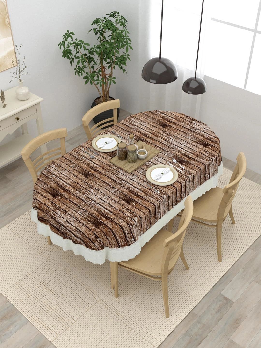 Aura Brown Waterproof Oval 4-Seater Table Cover with Textured details-picture-21