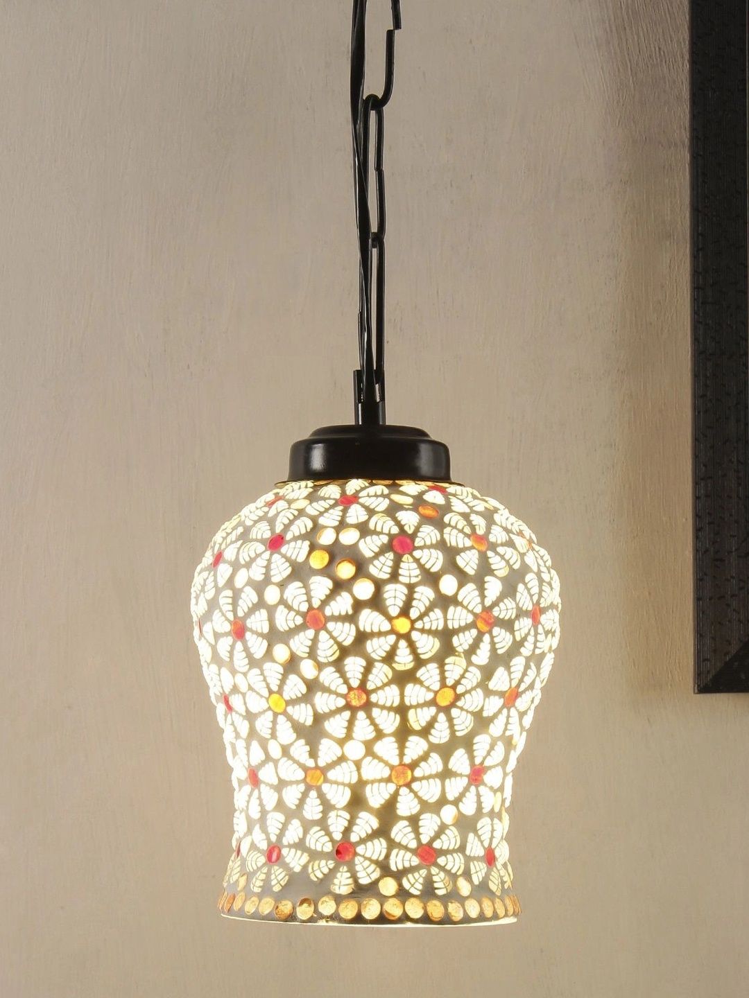 Myntra Elegant Homes Multicoloured Printed Glass Ceiling Lamp-picture-31