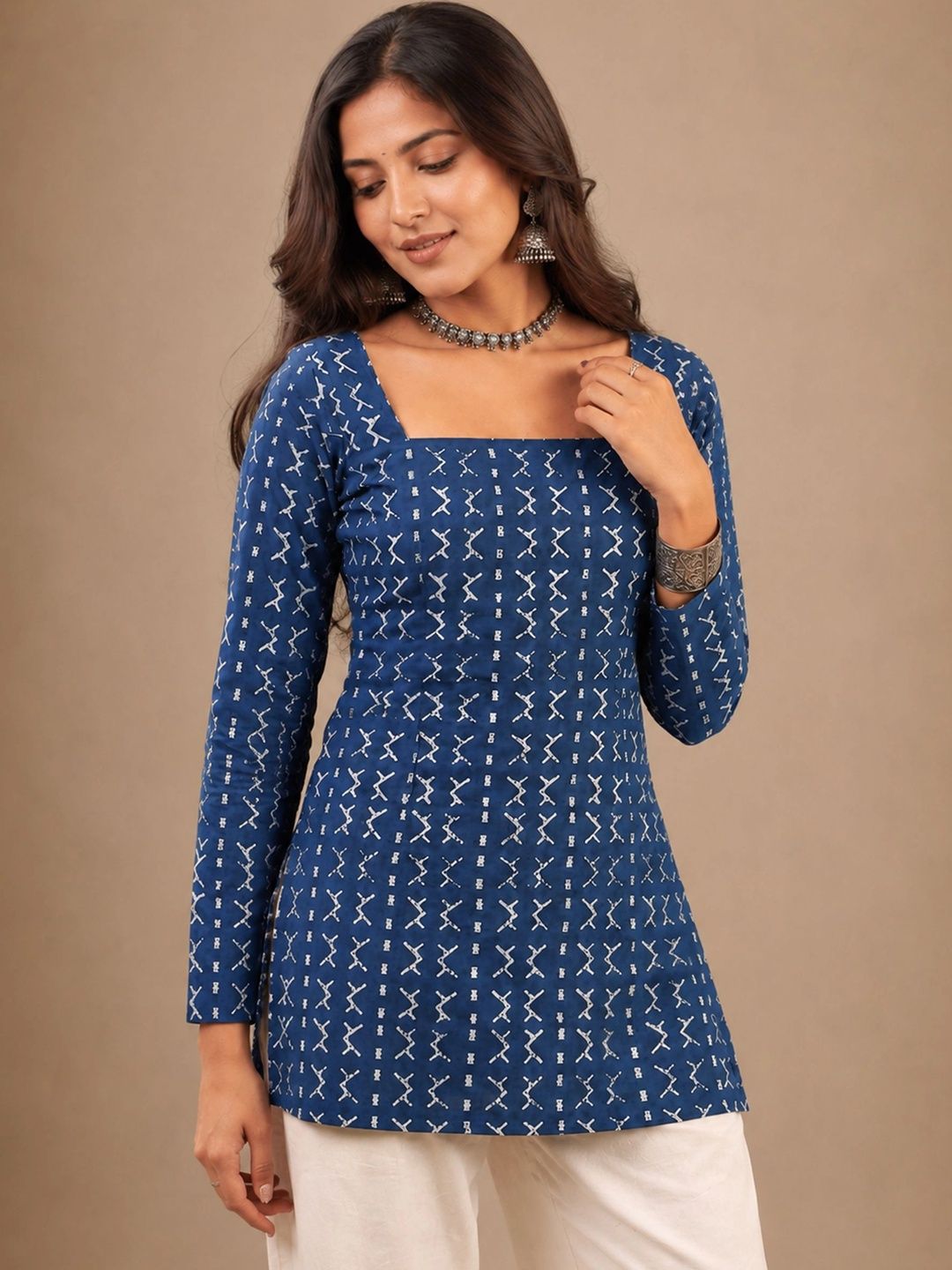 Rangrooh Geometric Printed Square Neck Pure Cotton Kurti-picture-18