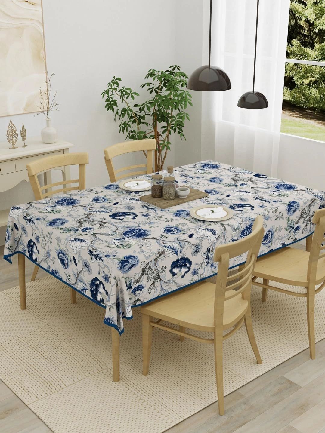 Myntra Elegant Homes Blue Floral Cotton 6-Seater Table Cover-picture-21