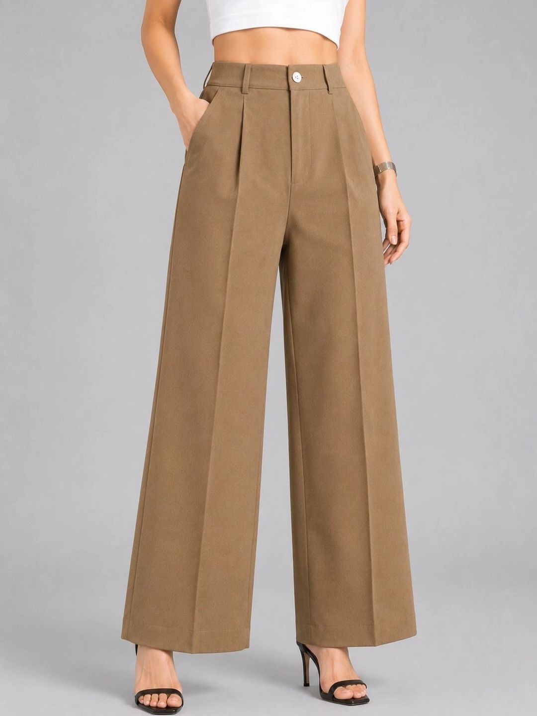 Trend Level Women Relaxed Straight Leg High-Rise Easy Wash Pleated Trousers-picture-48