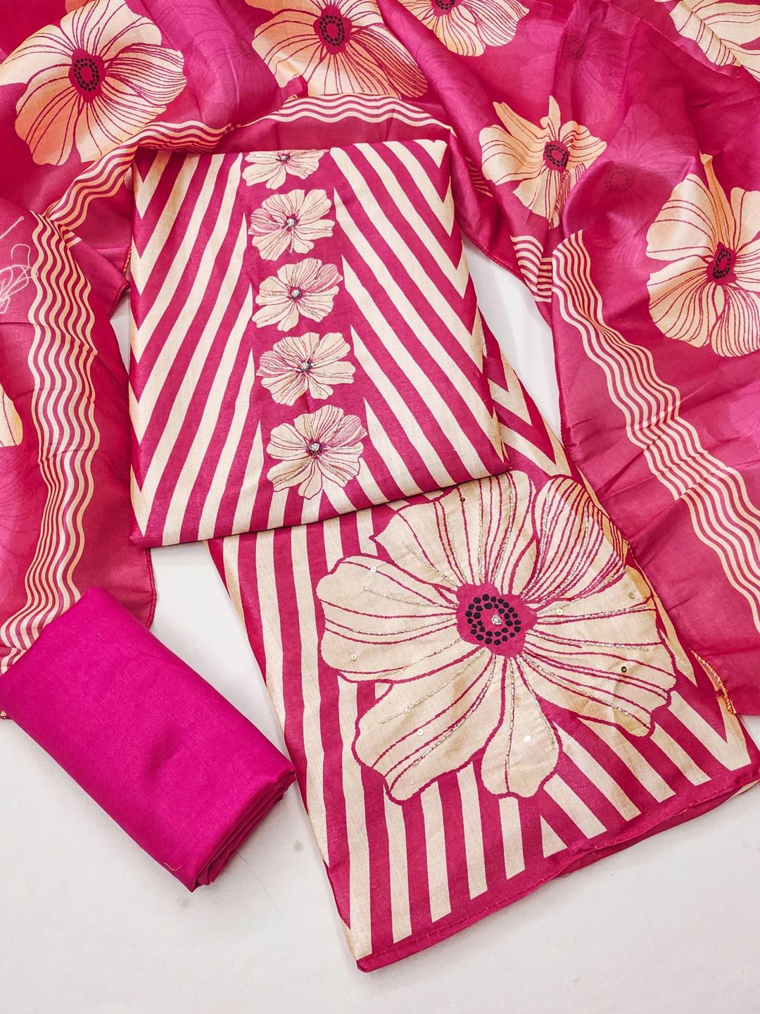 KALINI Embellished Unstitched Dress Material-image-37