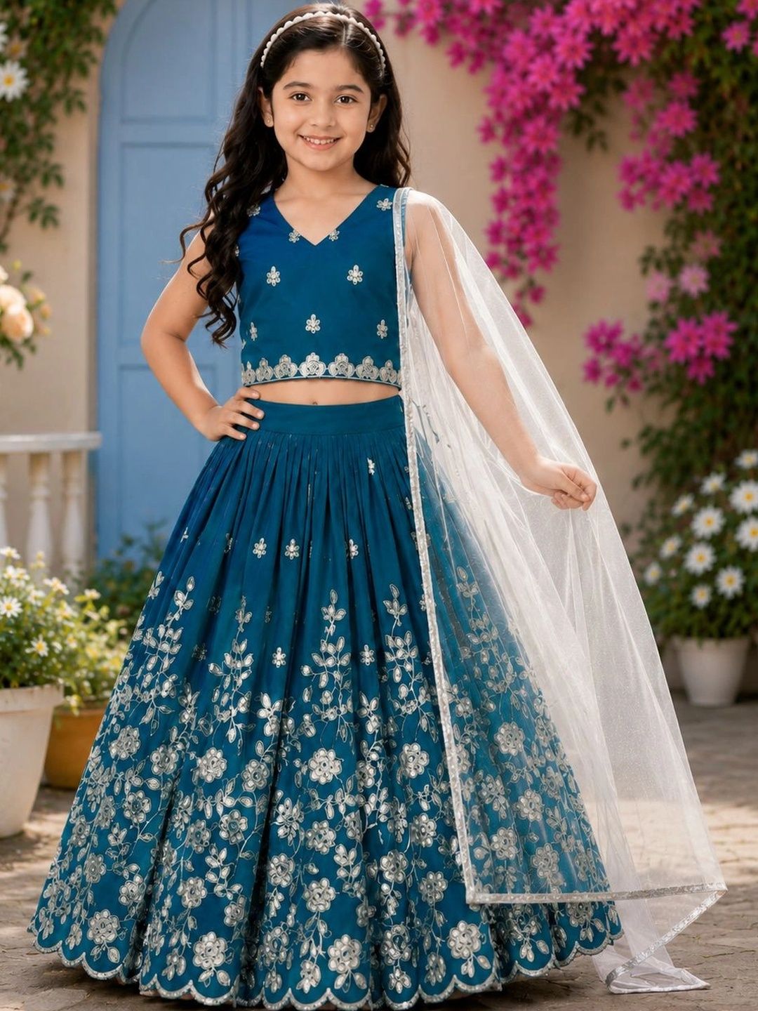 DRISHIV ENTERPRISE Girls Embroidered Thread Work Ready to Wear Lehenga & Blouse With Dupatta-picture-12