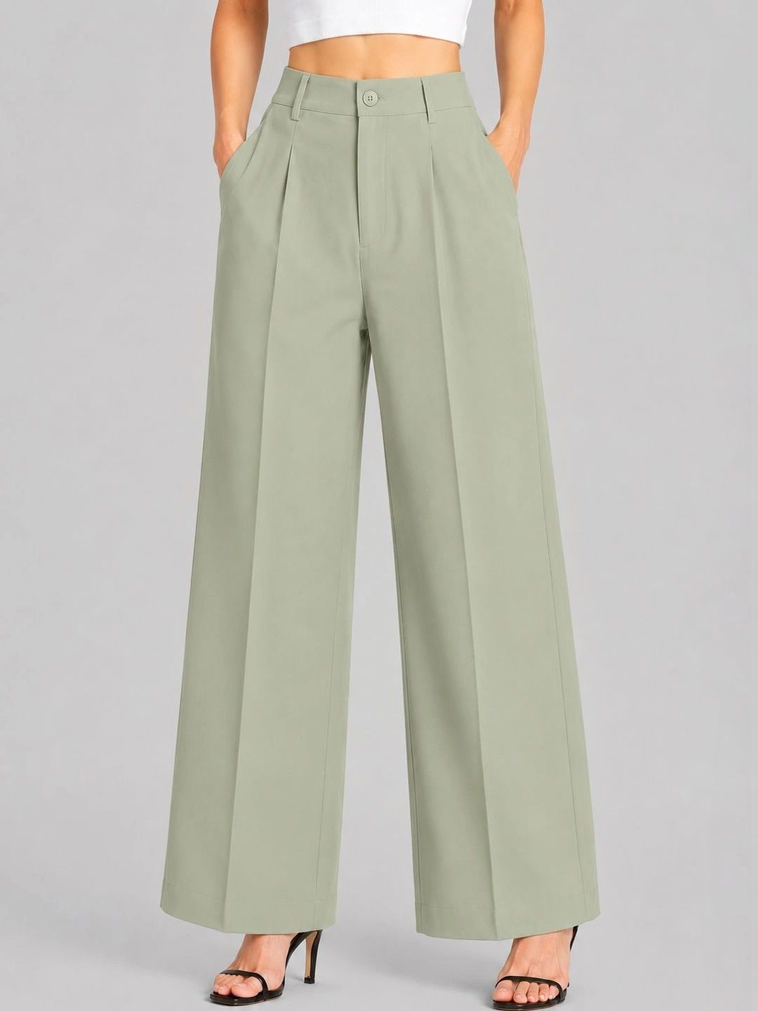 Trend Level Women Relaxed Straight Leg High-Rise Easy Wash Pleated Trousers-picture-2