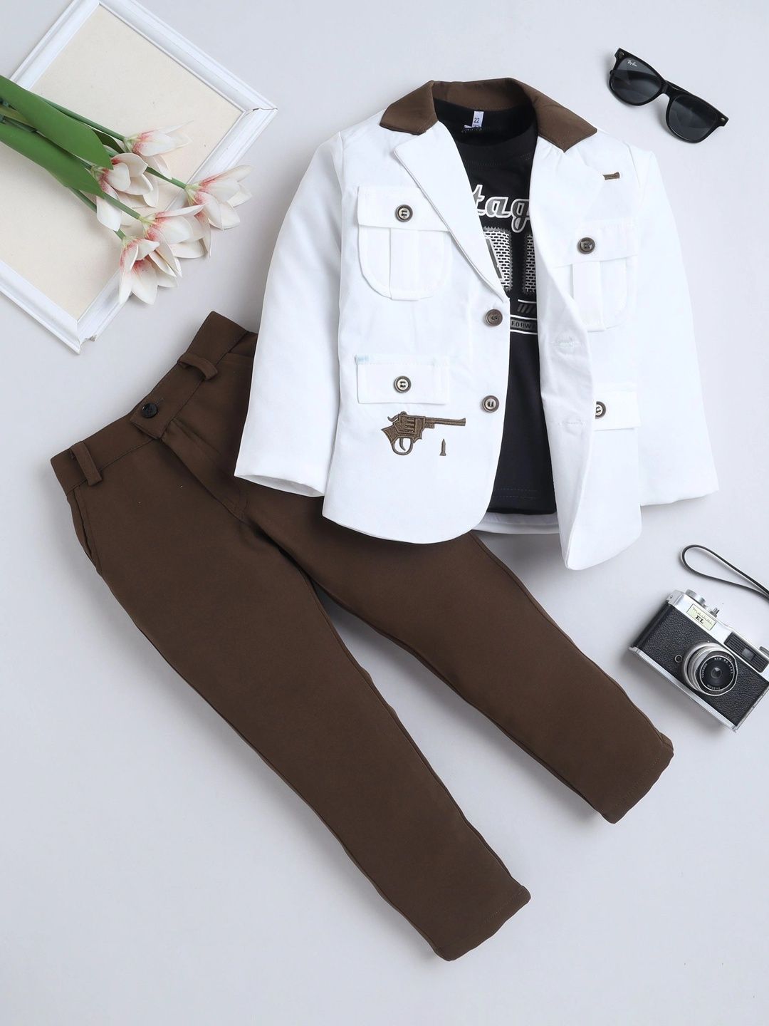 Miss & Chief Notched Lapel 3 Piece Blazer and Trousers Suits-picture-0