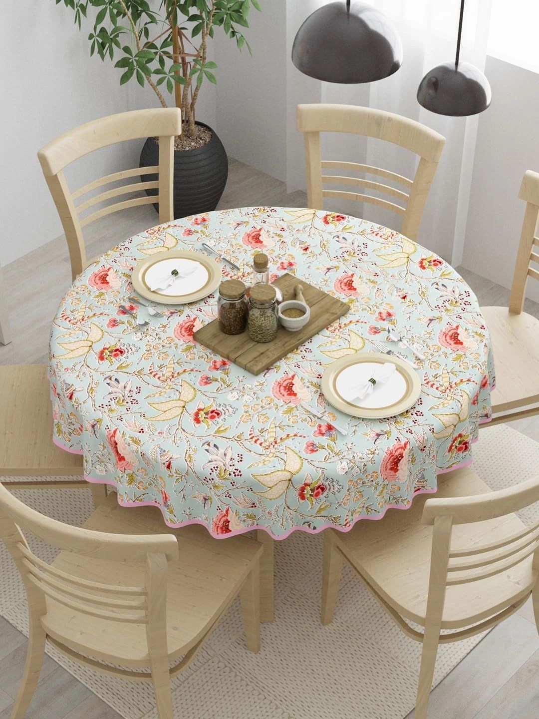 Myntra Elegant Homes Orange Floral Cotton Round 4-Seater Table Cover-picture-36
