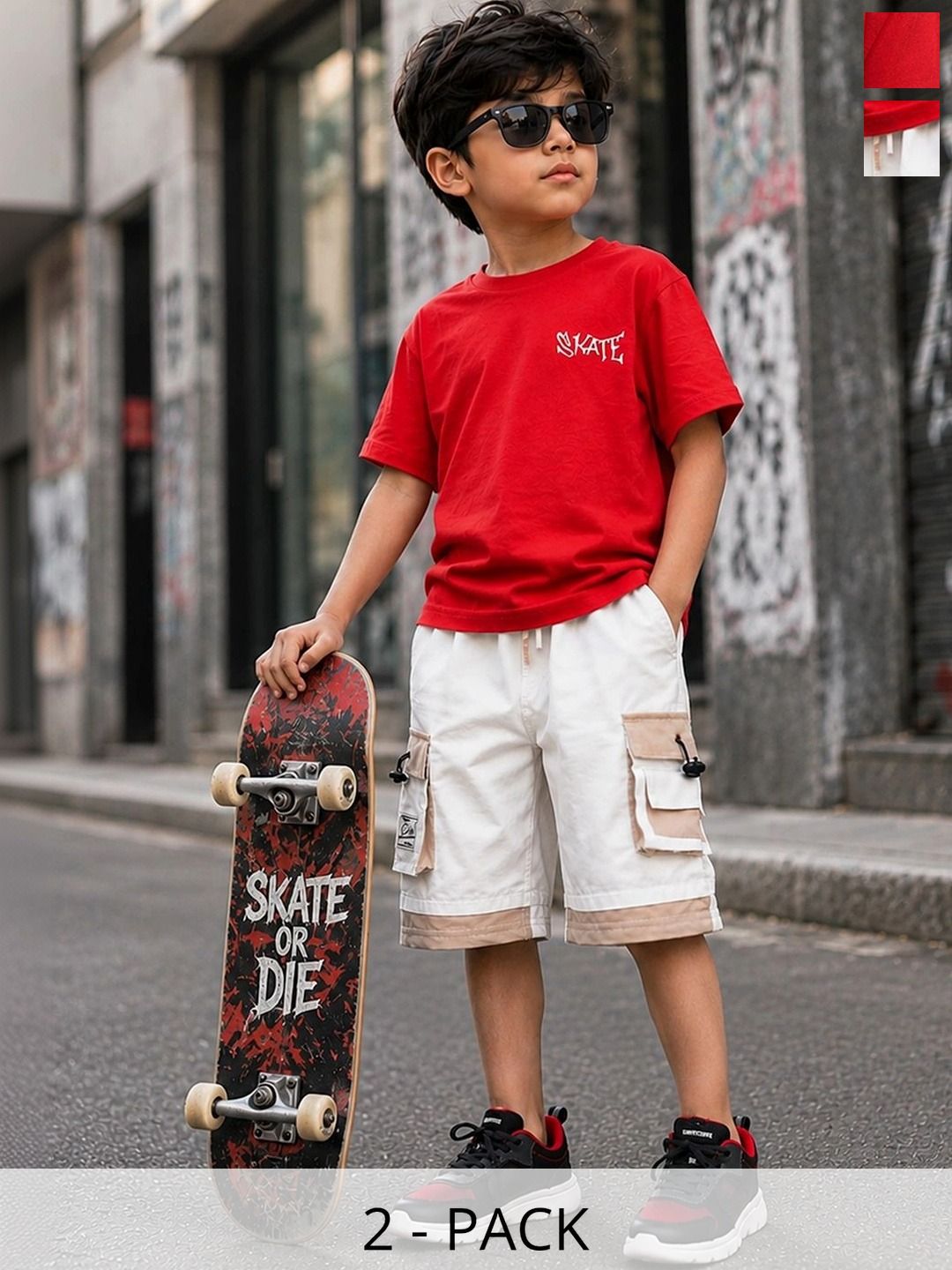 Purple United Kids Boys Red Active Play Tshirt White Utility Cargo Bermuda Combo Set-picture-28
