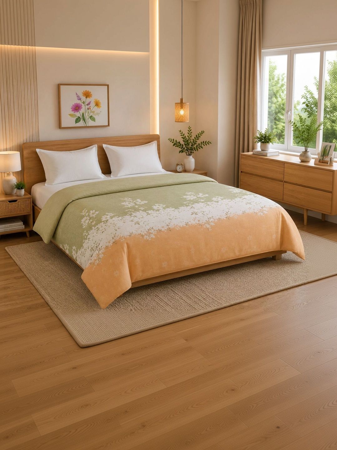 TINDLER KNOTS Orange Coloured & Green Cotton Duvet Cover-picture-15