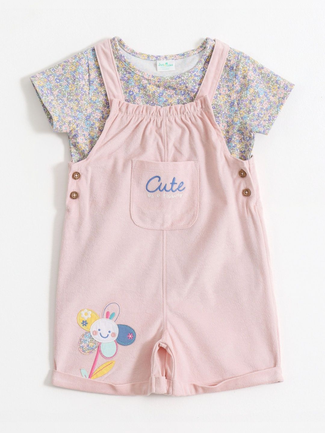 JusCubs Girls Floral Cotton Straight Leg Dungarees-picture-10