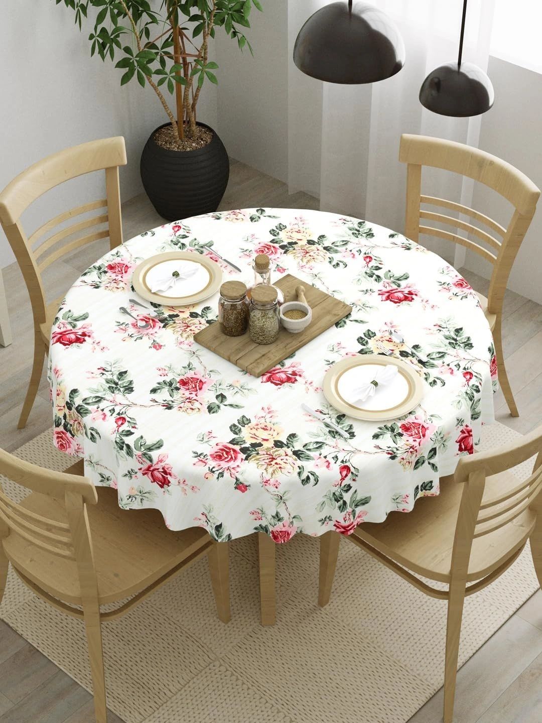 Aura Cream-Coloured Floral Cotton Round 4-Seater Table Cover-picture-13